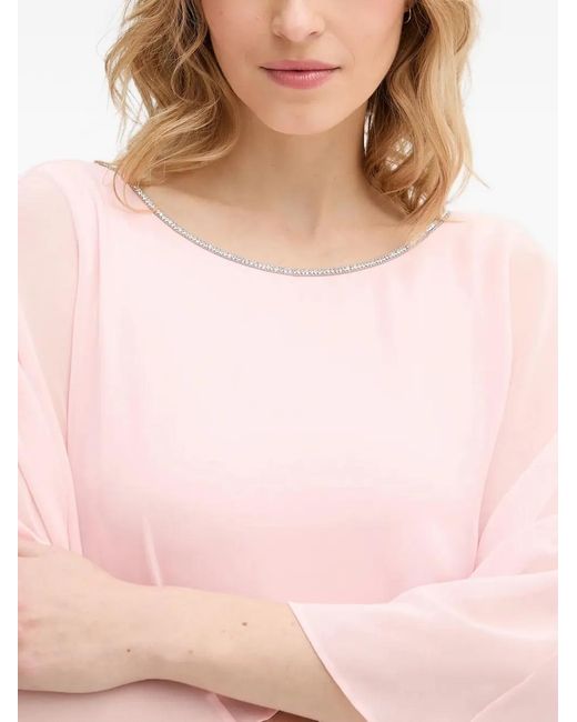 Joseph Ribkoff Pink Rhinestone-Detail Pleated Midi Dress