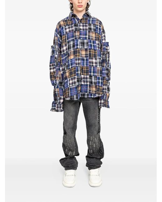 Who Decides War Blue Patchwork-Design Shirt for men