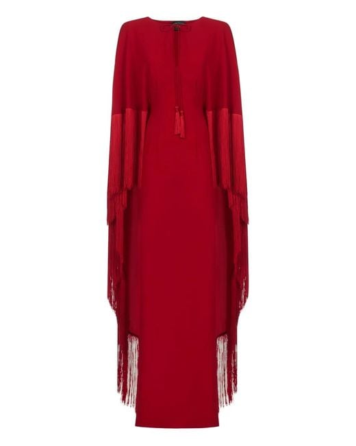 Taller Marmo Red 1974 Fringe Cape Dress