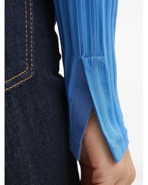Boss Blue Ribbed-Knit V-Neck Sweater