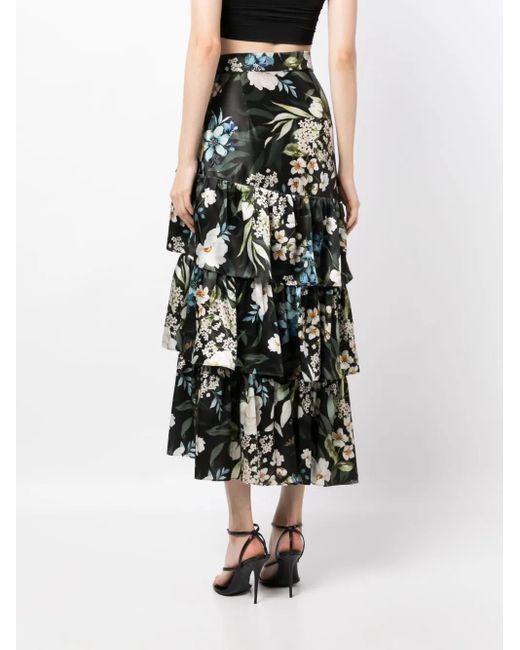 Bambah Black Gardenia Ruffled Midi Skirt
