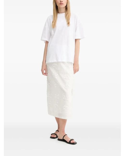 Munthe White Ursa Floral-Embroidered Midi Skirt