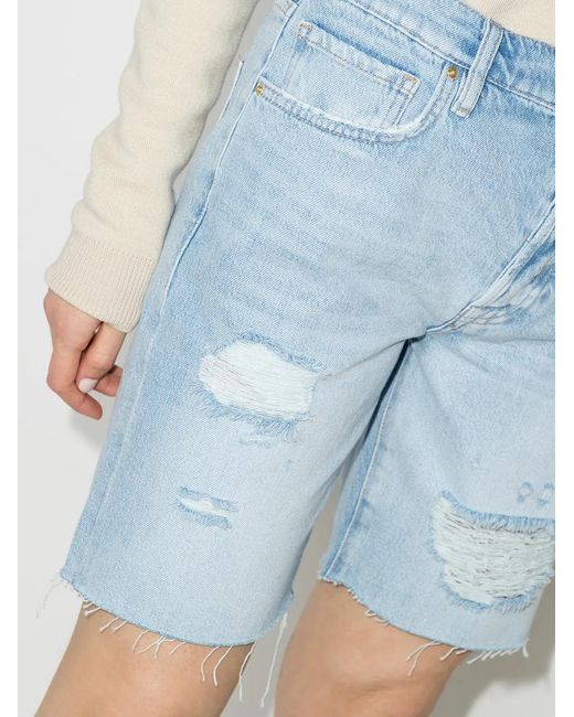 FRAME Blue Le Slouch Distressed Bermuda Shorts