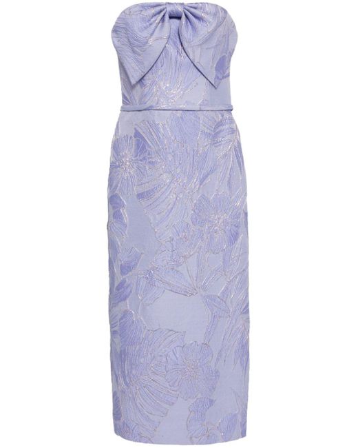 Amsale Purple Floral-jacquard Midi Dress