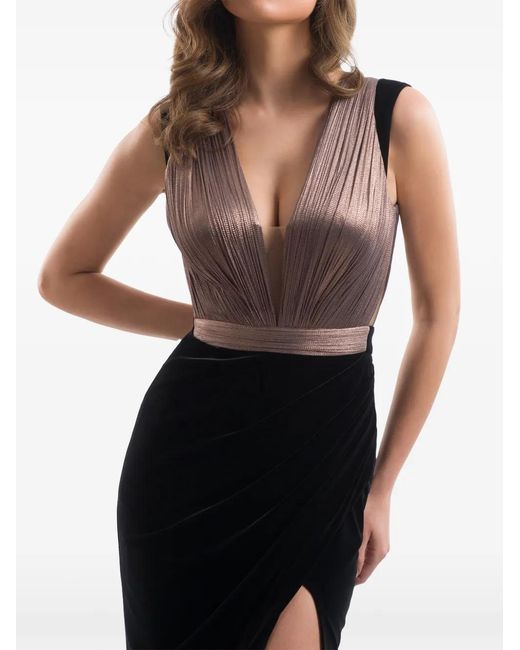 IMROSKA Black Plissé-Effect Side-Slit Maxi Dress