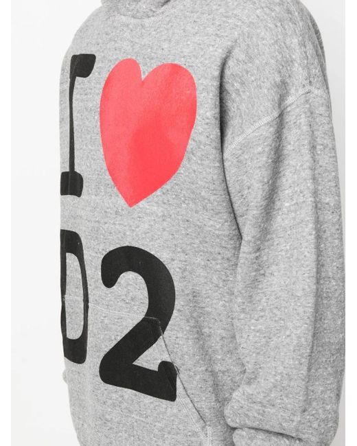 DSquared² Gray Graphic-Print Cotton Hoodie for men