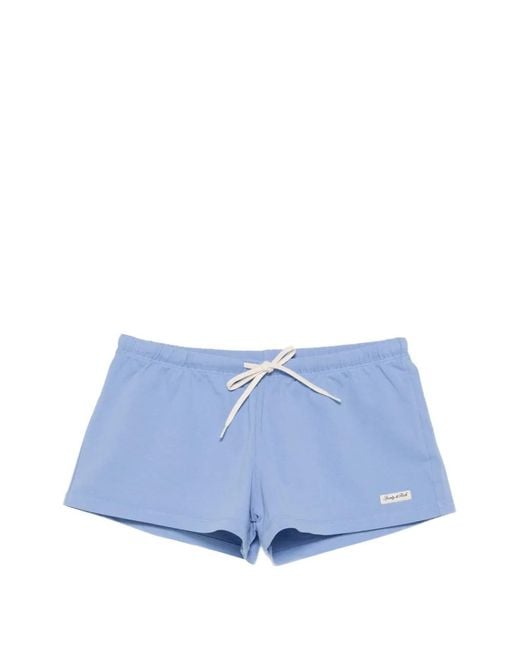Sporty & Rich Blue Drawstring-Waist Logo-Patch Shorts