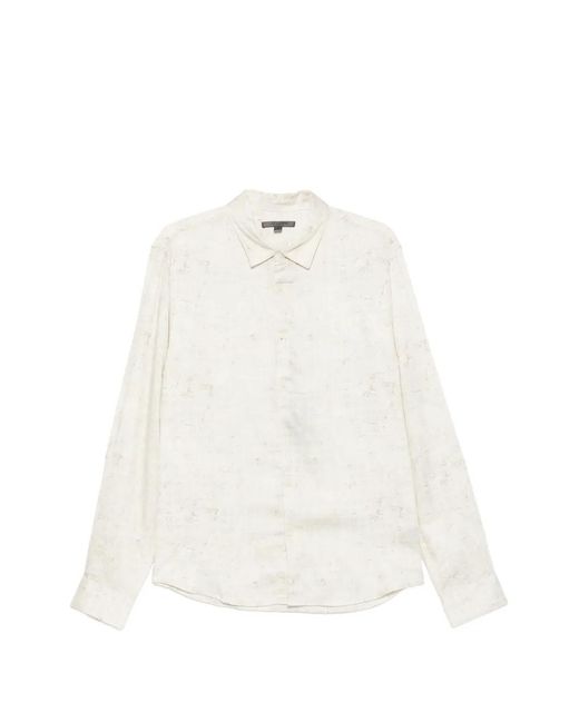 John Varvatos White Luca Geometric-Print Long-Sleeved Shirt for men