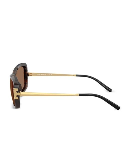 Tory Burch Brown Tortoiseshell Rectangle Sunglasses