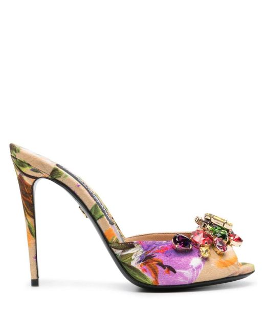 Dolce & Gabbana Pink 105 Bloom-print Mules - Women's - Cotton/calf Leather
