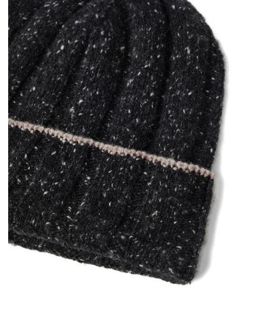 Brunello Cucinelli Black Ribbed Cashmere Beanie for men