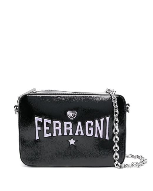 Chiara Ferragni Black Eyelike Logo-Embroidered Crossbody Bag