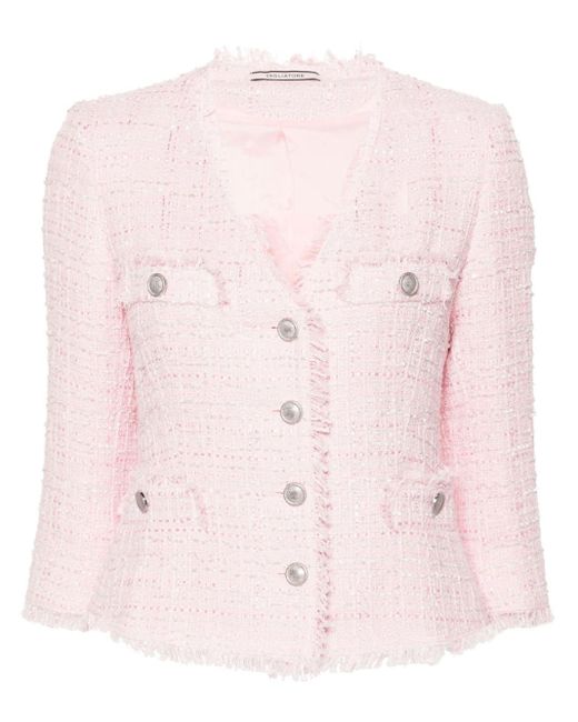 Tagliatore Pink Tweed-Blazer mit überkreuztem Ausschnitt