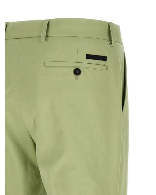 Prada Green Stretched Pleat Poplin Trousers for men