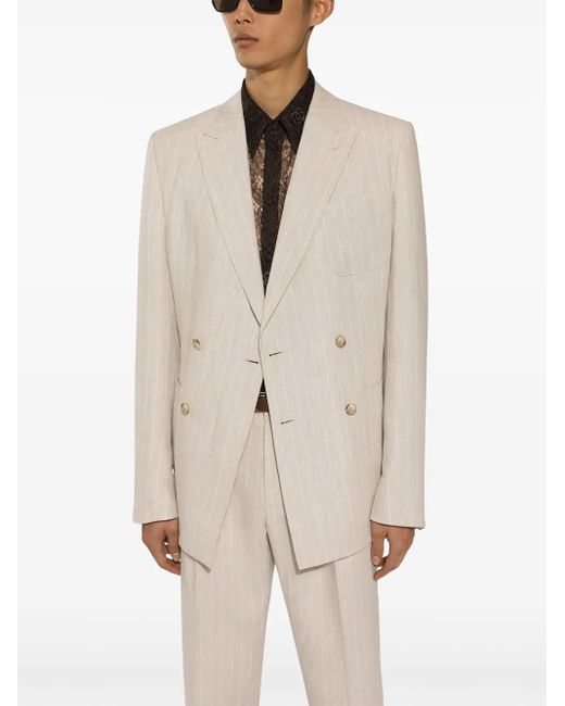 Dolce & Gabbana Natural Pinstriped Linen Blazer for men