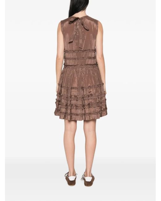 Damson Madder Brown Ruffled Drop-Waist Mini Dress