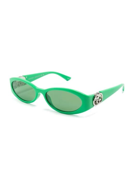 Gucci Green Interlocking G Oval-Frame Sunglasses