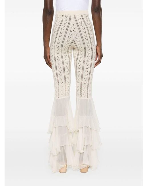 Moschino White Ruffled-detailed Knitted Trousers