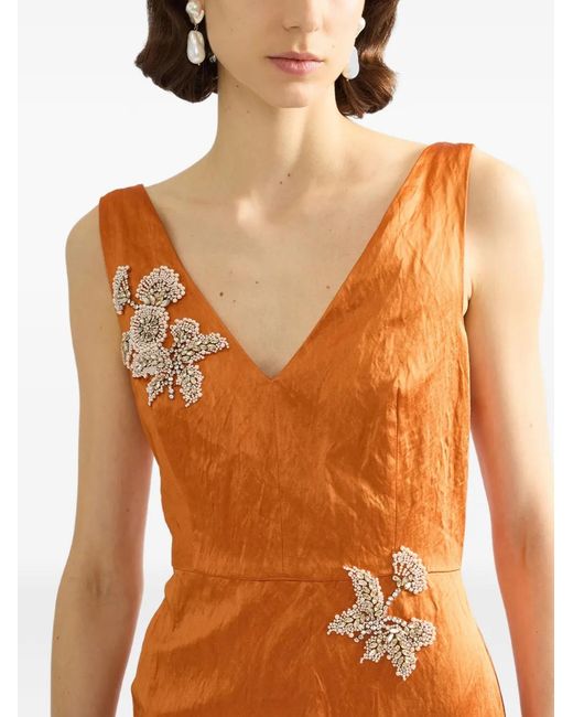 Erdem Orange V-Neck Maxi Dress
