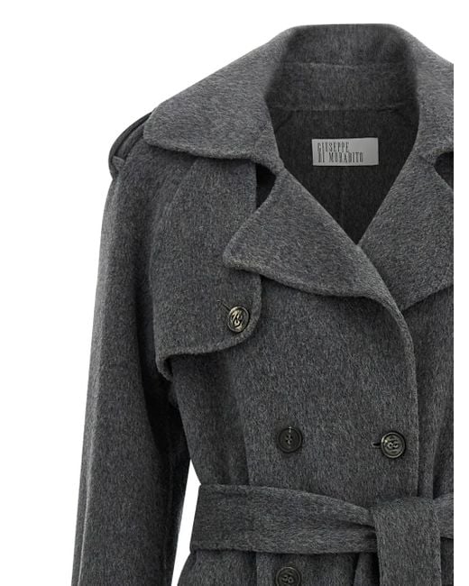 GIUSEPPE DI MORABITO Black Doppelreihiger Mantel mit Gürtel