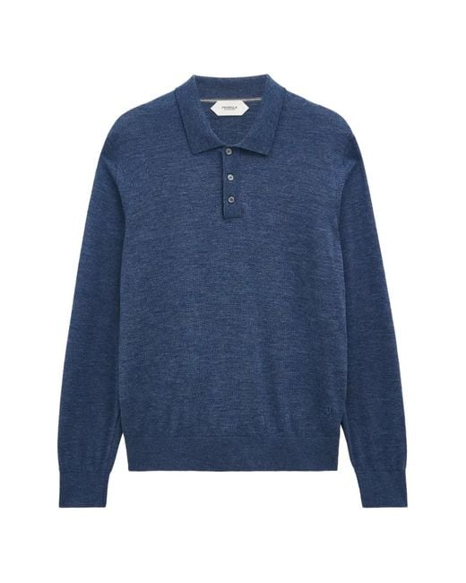 Pringle of Scotland Blue Polo-Collar Extra Fine Sweater for men