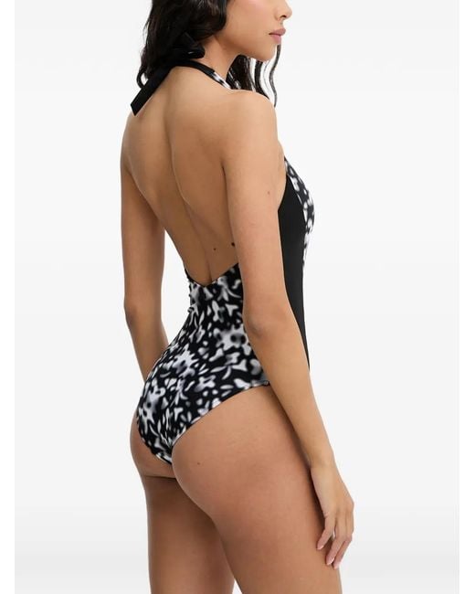 Bogner Fire + Ice Black Zahara Halterneck Abstract-Print Swimsuit