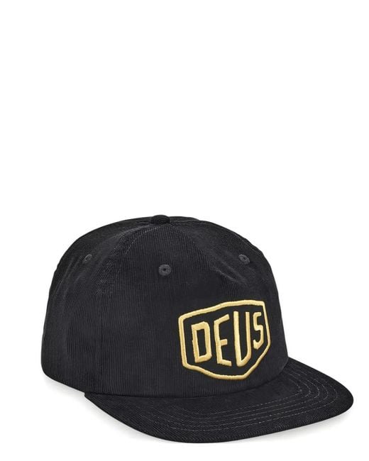 Deus Ex Machina Black Logo-Embroidered Corduroy Cap for men