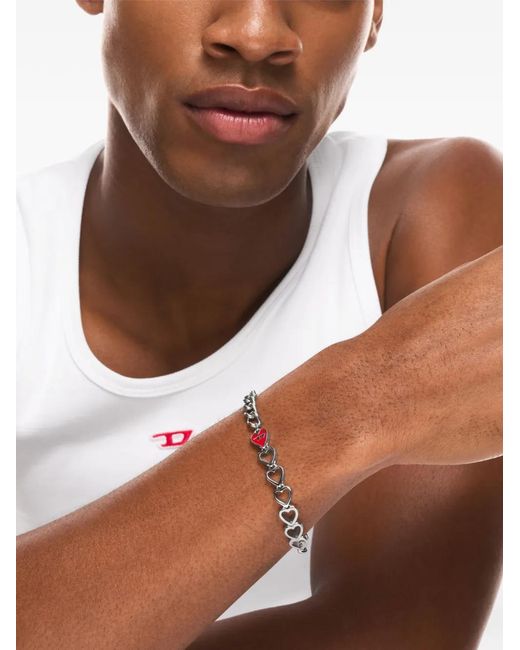 DIESEL White Heart-Charm Chain Bracelet