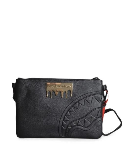 Sprayground Black Shark Mouth Logo-Plaque Clutch Bag