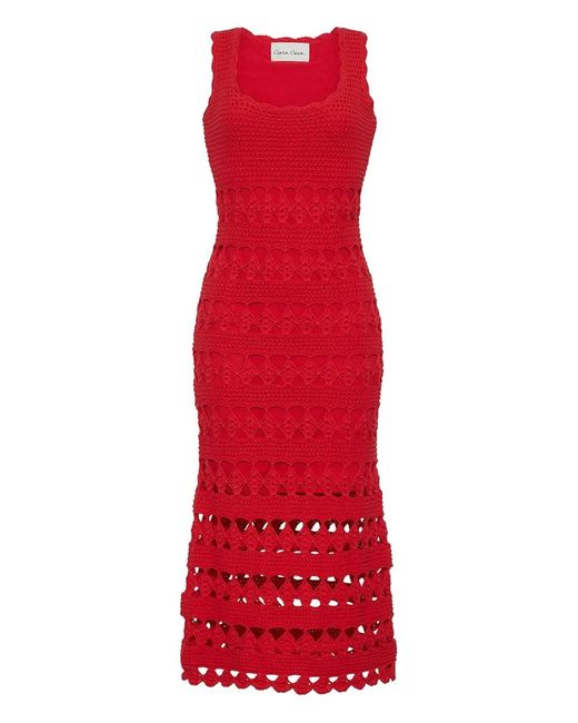 Cara Cara Red Crochet Midi Day Dress