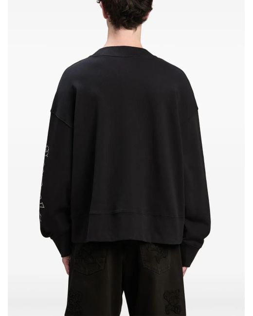 Palm Angels Black Studded-Logo Cotton Sweatshirt for men