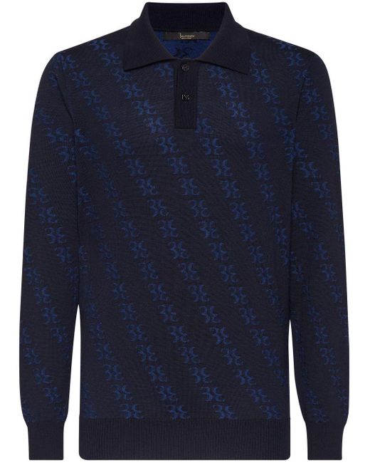Billionaire Blue Knitted Long-sleeve Polo Shirt for men