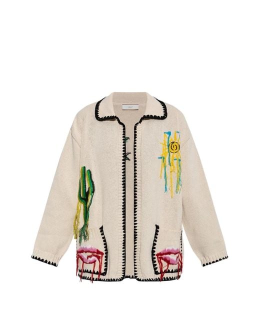 Akep White Embroidered Blanket-Stitch Jacket