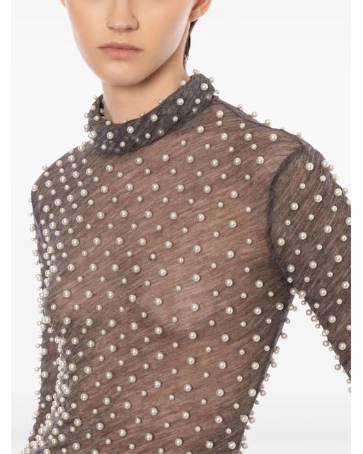 Top semitranslúcido con detalle de perlas Philosophy Di Lorenzo Serafini de color Gray
