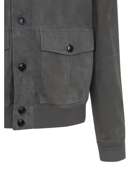 Zegna Gray Buttoned Leather Jacket for men