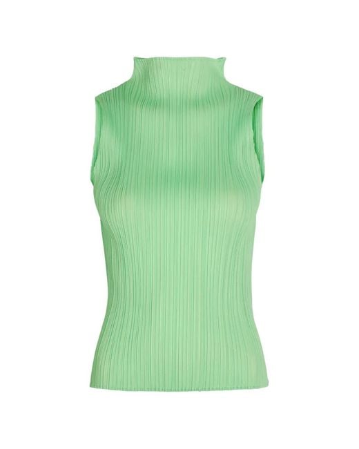 Issey Miyake Green Pleated-Design Sleeveless Top