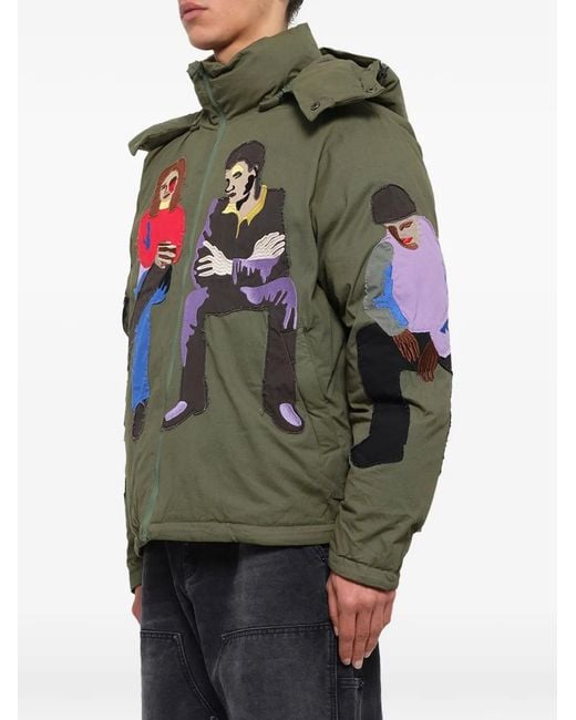 Kidsuper Green Subway Car Patchwork Puffer Jacket for men