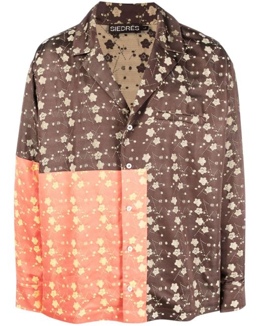 Siedres Brown Flower-embroidery Long-sleeved Shirt for men