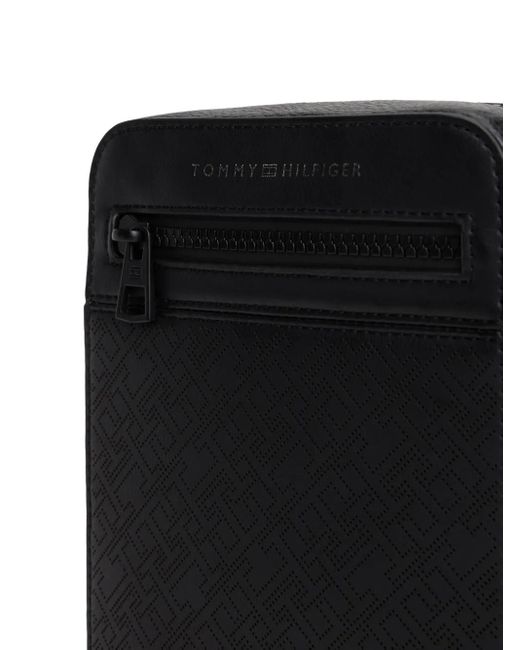 Tommy Hilfiger Black Zipped Perforated Messenger Bag for men