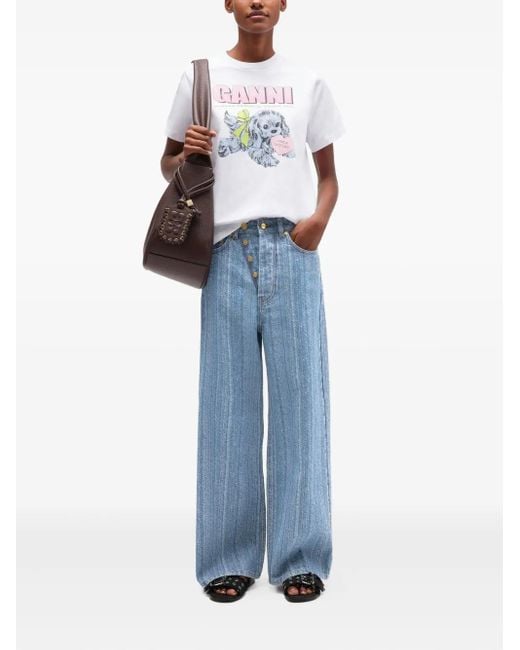 Ganni Blue Horizontal-Pattern Deconstructed Jeans