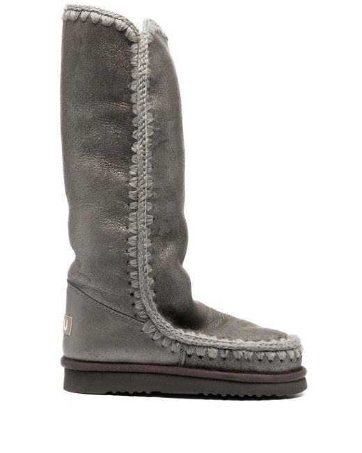 Mou Gray Calf-Length Snow Boots