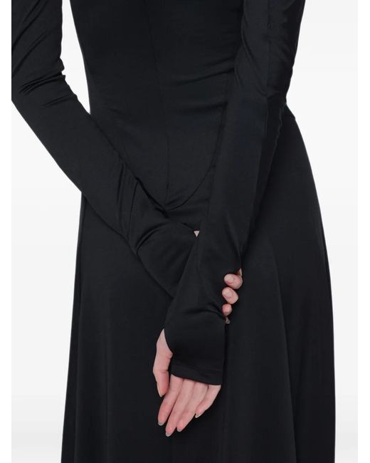 Victoria Beckham Black Asymmetric Long-Sleeve Midi Dress