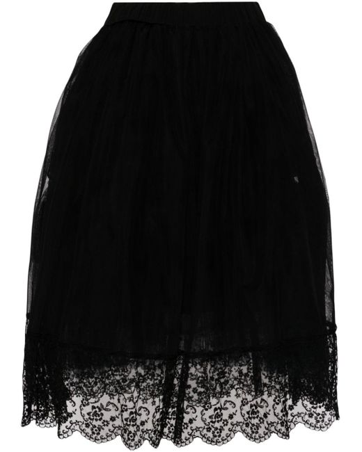 Simone Rocha Black Lace-trim Tulle Midi Skirt