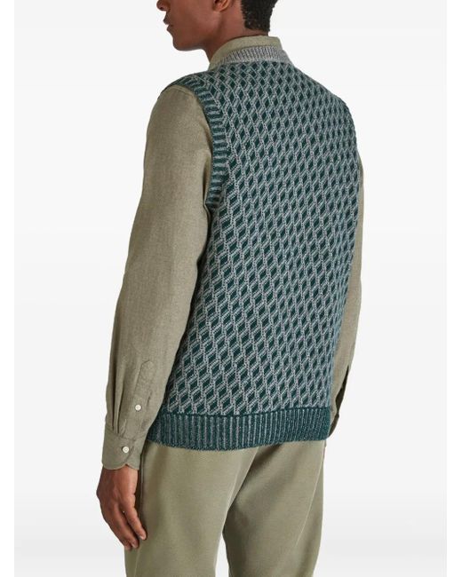 Zanone Green Jacquard Wool Vest for men