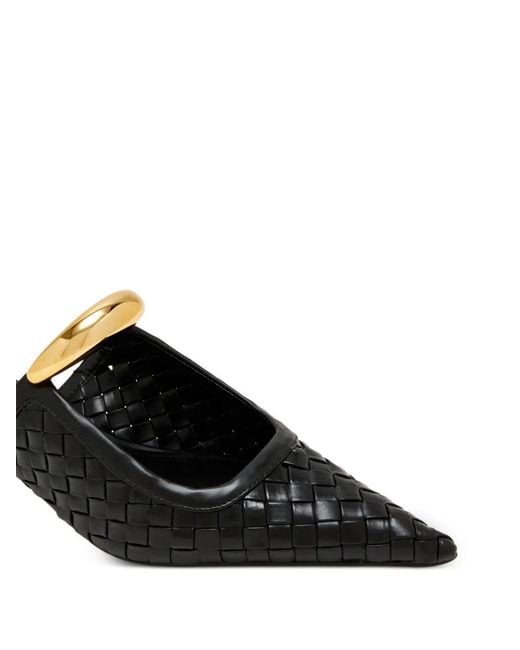 JW PEI Black Woven-Design Sculptural-Detail Mules