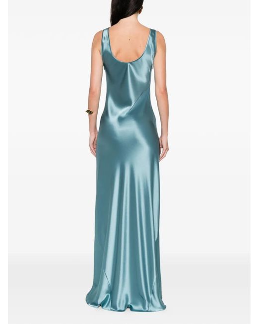 Galvan Blue Robe Longue Valletta En Satin