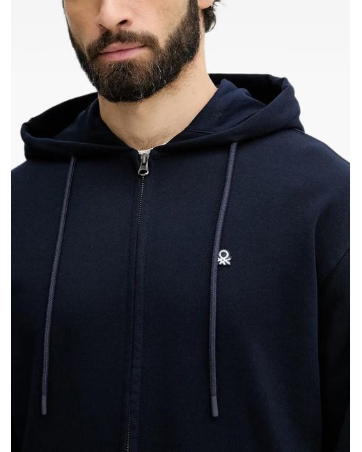 Benetton Blue Logo-Patch Zip-Up Hoodie for men