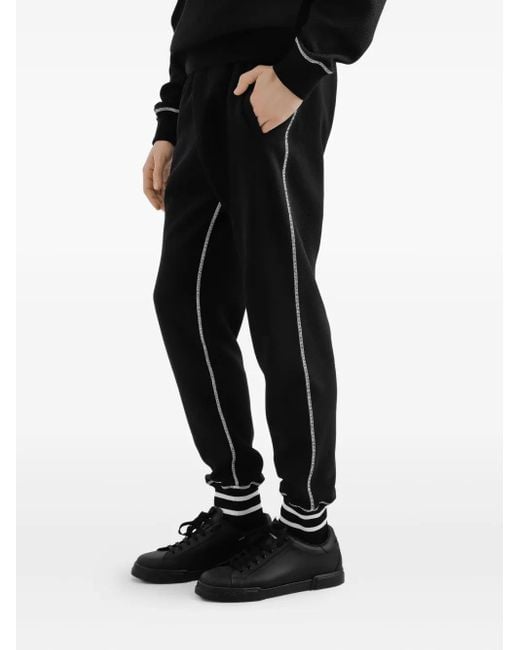 Dolce & Gabbana Black Logo-Embroidered Side-Striped Track Pants for men