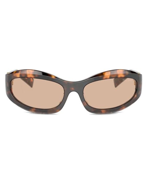 Miu Miu Brown Tortoiseshell-Effect Logo-Plaque Sunglasses