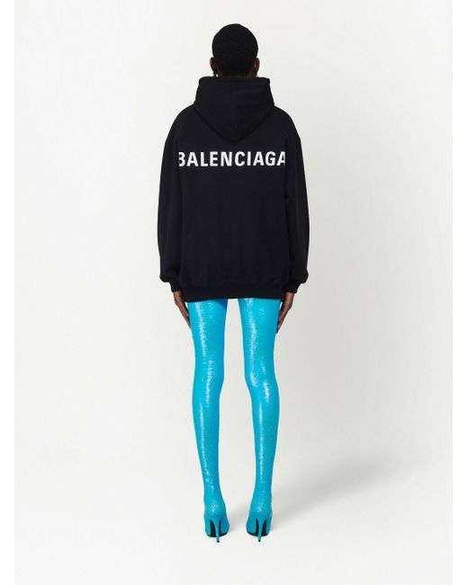 Balenciaga Logo-print Cotton Hoodie in Blue | Lyst
